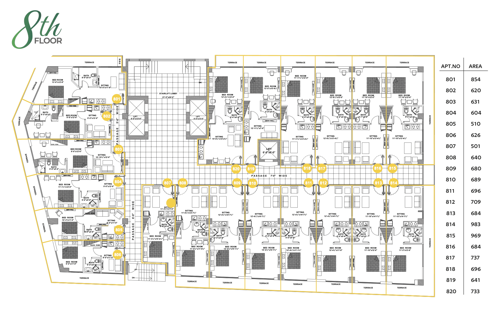 Serene Heights Nathia Gali eighth floor apartment plan layout